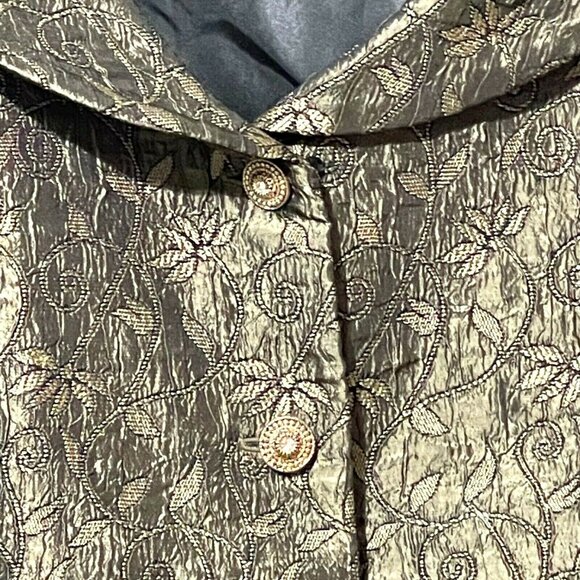 Virgo Womens Floral Textured Cropped Jacket Size 14 Gold & Black Polyester/Rayon - Picture 2 of 8